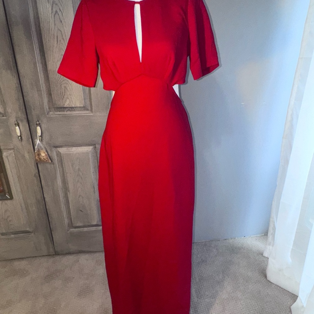 BCBGeneration Red Plunge Neck Flutter Sleeve Sheath Dress